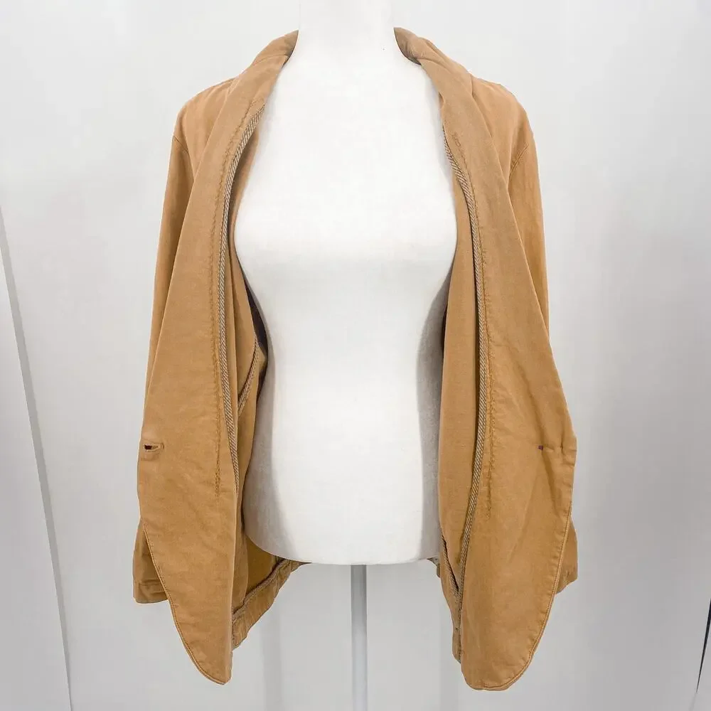Free People Simply Perfect Tan Brown Linen Cotton Oversized Blazer Jacket Small